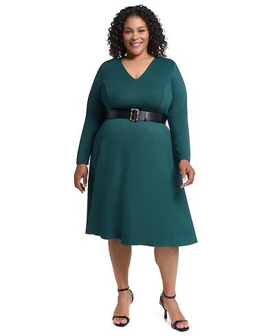 Dkny Plus V-Neck Buckle Belt Midi Dress