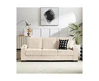 Rainsken 83.86" Corduroy 3-Seater Sofa with Cup Holder, High Resilience Sponge , Pet Friendly Modern Furniture for Living Room Bedroom Office
