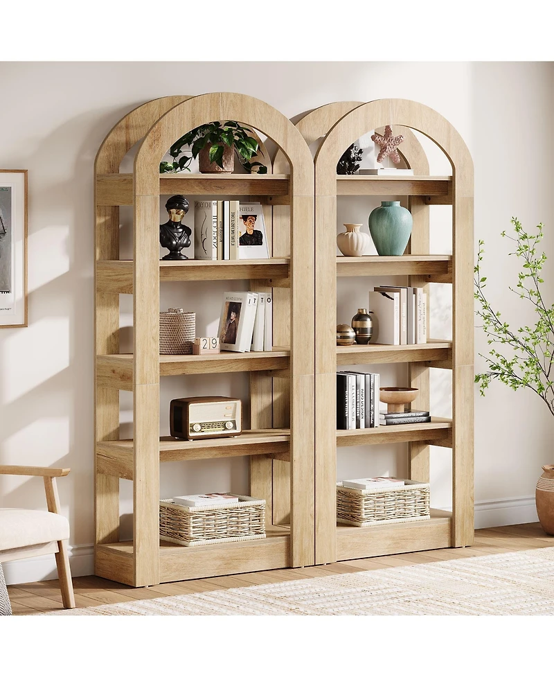 Tribesigns 70.87" Tall Arched Bookshelf, Rustic Oak Bookcase with 5-Tier Storage, Modern Decorative Display Shelf