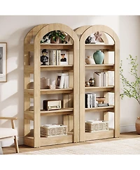 Tribesigns 70.87" Tall Arched Bookshelf, Rustic Oak Bookcase with 5-Tier Storage, Modern Decorative Display Shelf