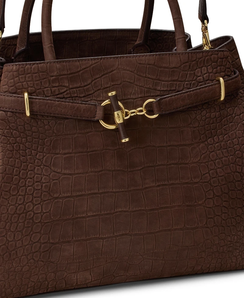 Lauren Ralph Lauren Crocodile Embossed Nubuck Large Blaike Satchel Handbag