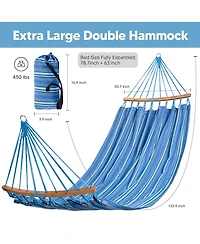 Double Hammock With Spreader Bar Portable Outdoor Camping Swing Tree Straps 450lbs Capacity