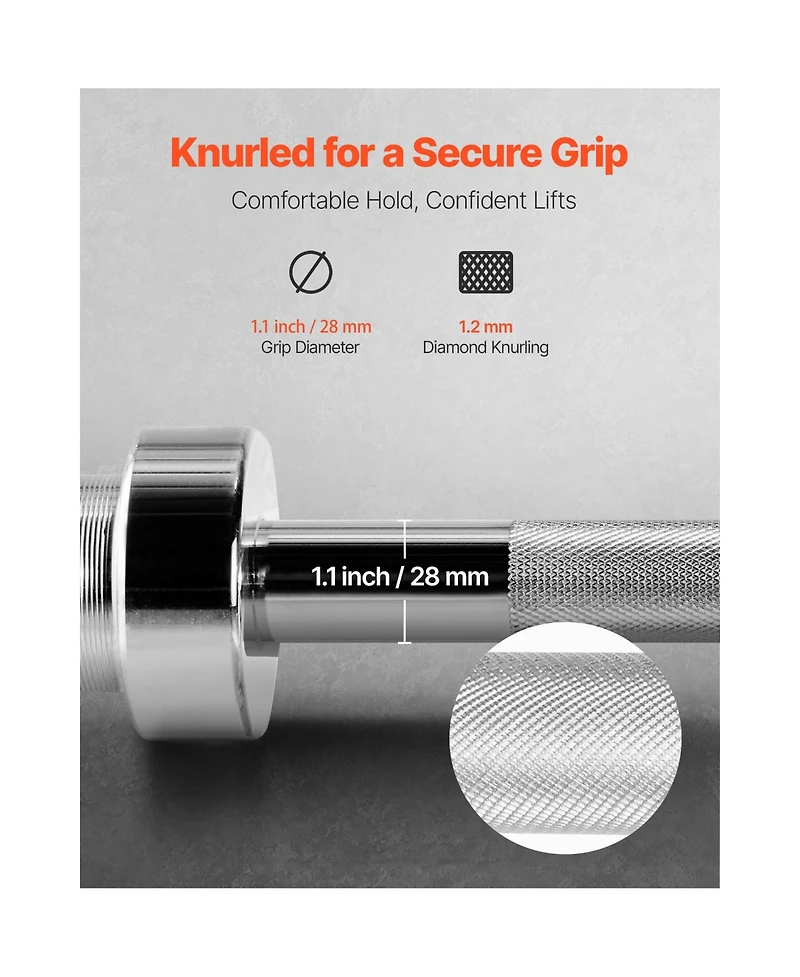 Sevorley 6FT Chrome Barbell Bar for 2-Inch Weight Plates, Knurled Grip Olympic Bar, 500 lb Capacity