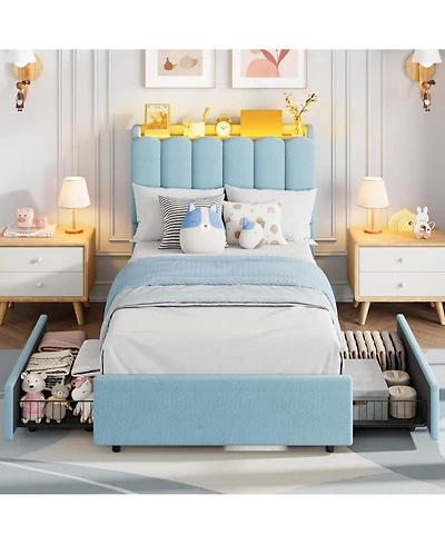 homfan Bed Frame with Storage Headboard, Bed Frame with 2 Drawers, Boucle Upholstered Platform Bed