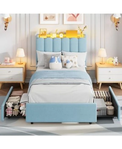 Homfan Bed Frame With Storage Headboard Bed Frame With 2 Drawers Boucle Upholstered Platform Bed Chic Wavy Headboard