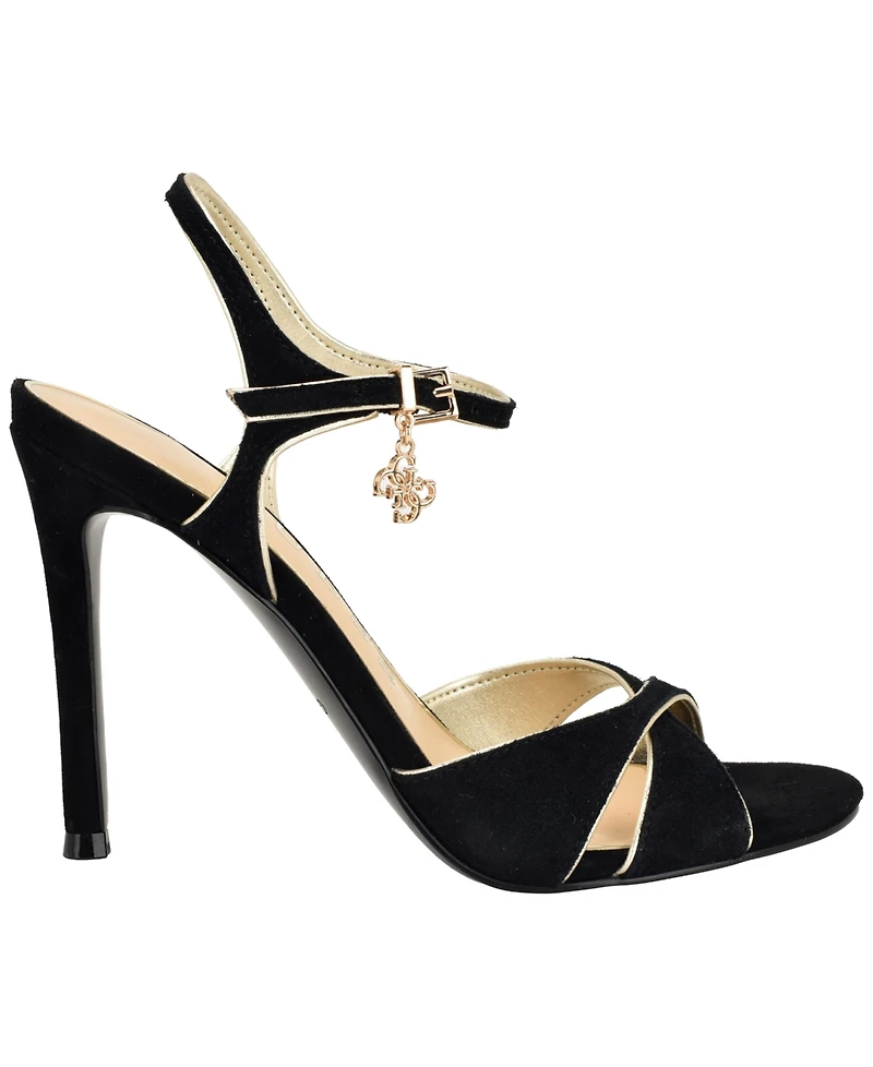 Guess Women's Chaylen Suede Ankle Charms Stiletto Dress Sandals
