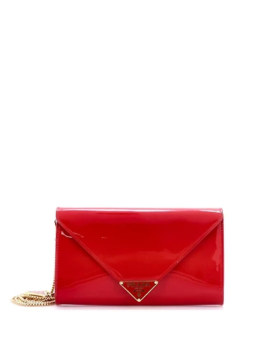 Pre-Owned Prada Mini Triangle Logo Envelope Chain Clutch Patent