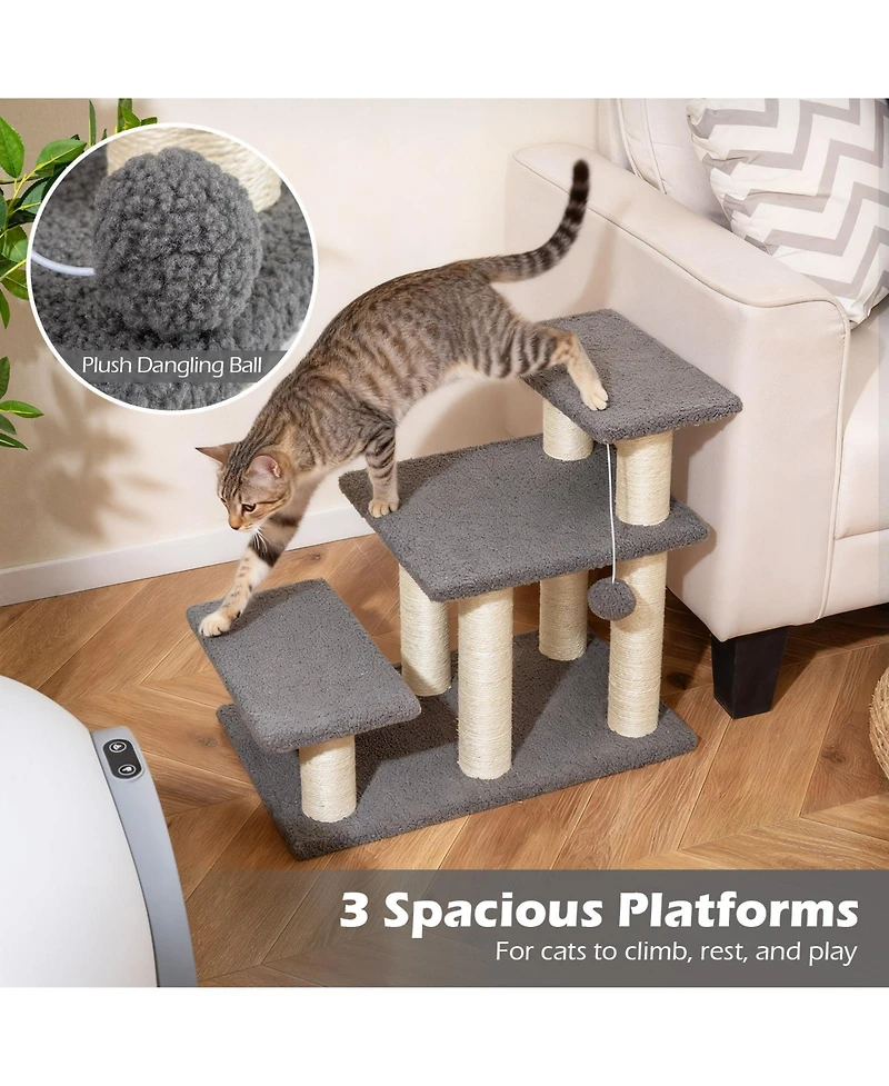 Gymax 2-in-1 Cat Tree Tower Pet Steps With Scratching Posts Hanging Toy Ball Perch