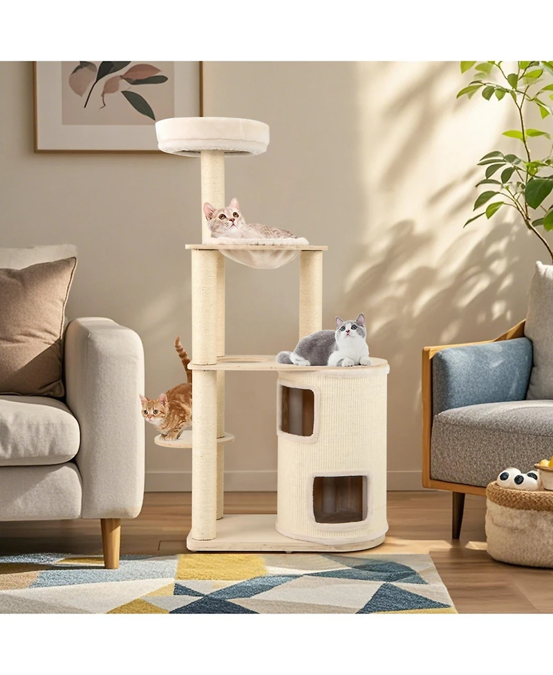 Gymax Modern Cat Tree for Indoor Cats With 2-Story Condo Sisal Scratching Posts and Mat