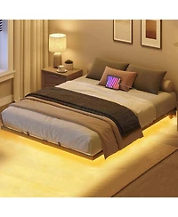 Slickblue Full Size Floating Bed Frame with Led Lights, Charging Station and Metal Platform Frame