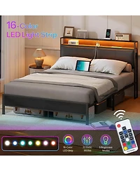 Slickblue Full Size Metal Bed Frame with Led Headboard, Charging Station and Noise-Free Design