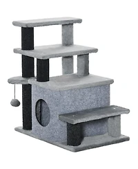 Ruie Adjustable 3 to 4 Step Cat Stairs with Scratching Post and Condo