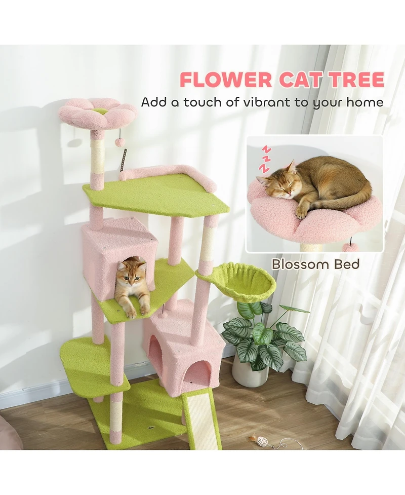 Ruie 74 inch Flower Cat Tree Tower with Sisal Scratching Posts and Condos