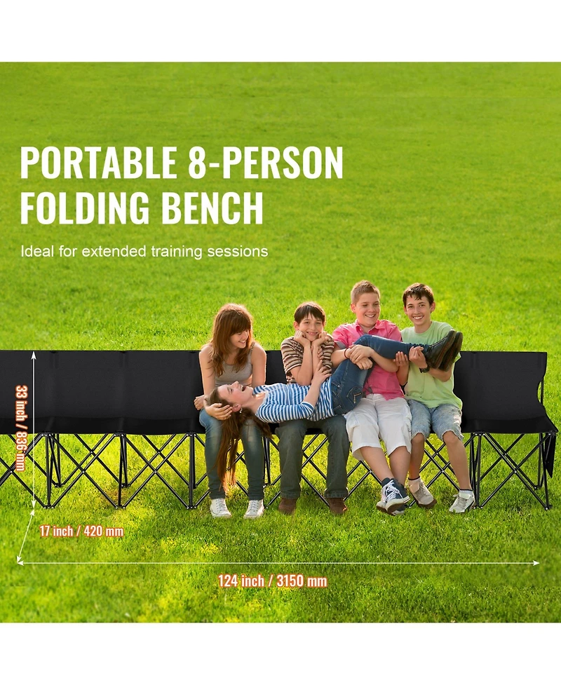 Sevorley 8-Seat Portable Folding Bench, Sideline Team Seating with Backrest, Side Pockets, and Carrying Bag