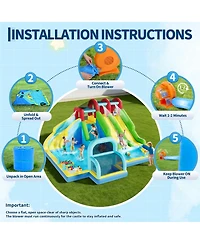 homfan 3 Water Slides Inflatable Bounce House with Water Blasters, 15.35" x 15.35" x 32.28", Accommodates 1-6 Kids, Ages 3-10