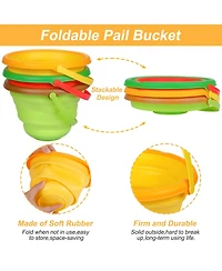 homfan Multipurpose Silicone Collapsible Beach Toys Set, 3 Piece Bucket with Shovels and Sand Molds for Kids Travel and Camping