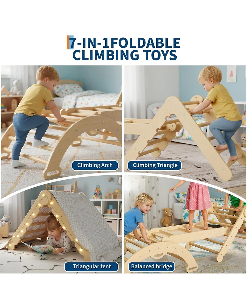 homfan Ages 1-3 7-in-1 Educational Collapsible Wooden Climbing Triangle Set