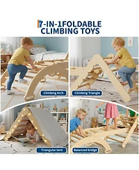 homfan Ages 1-3 7-in-1 Educational Collapsible Wooden Climbing Triangle Set
