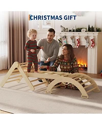 homfan 7-in-1 Educational Wooden Climbing Frame Triangle Climbing Set for Toddlers – Collapsible Triangle, Arch, Ramp and Ladder