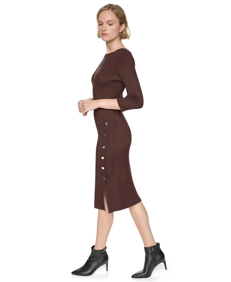 Dkny Women's 3/4 Sleeve Boat Neck Midi Sweater Dress