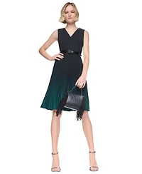 Dkny Women's Sleeveless V-Neck Ombre Pleated Dress