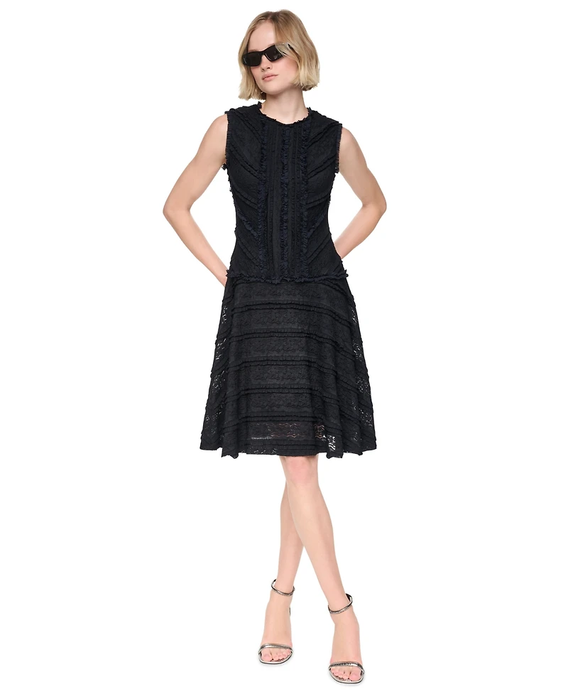 Dkny Women's Sleeveless Crew Neck Ruffle Hem Dress