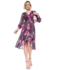 Dkny Women's Long Sleeve Smocked-Cuff Faux Wrap Midi Dress