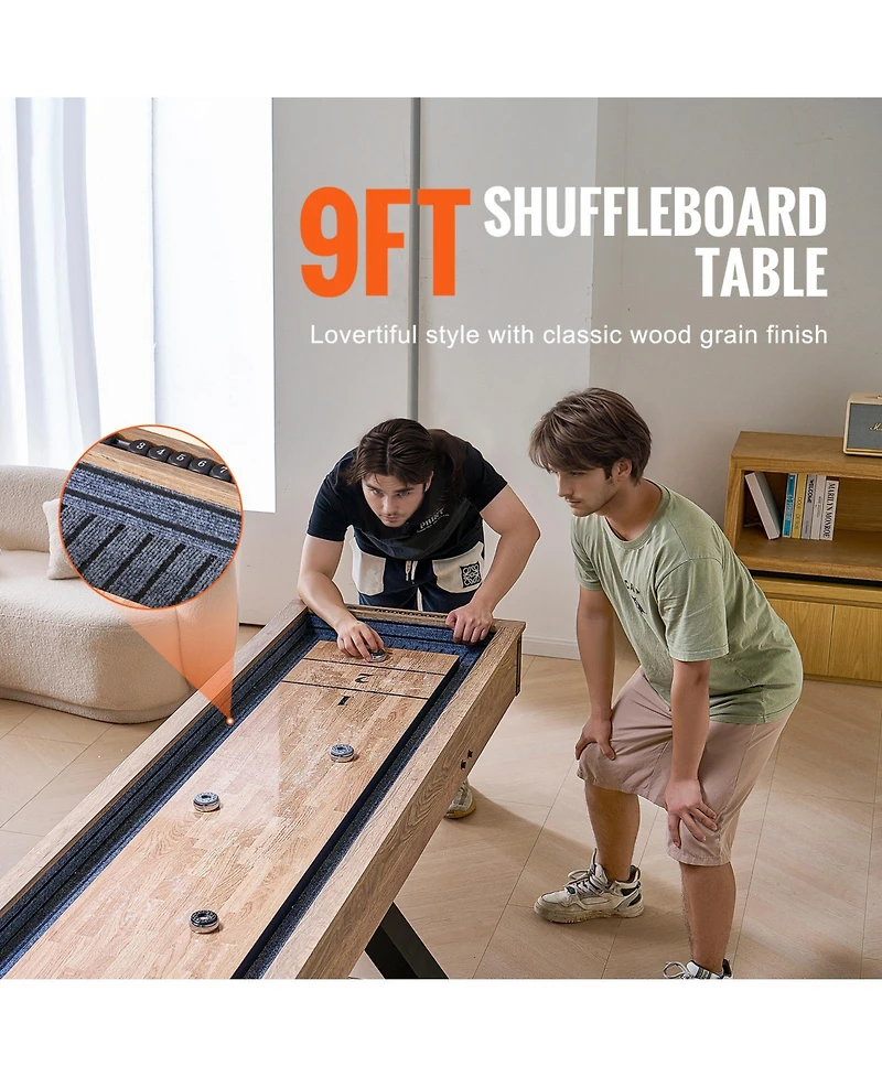 Sevorley 9 ft Shuffleboard Table, 2-in-1 Shuffleboard and Bowling Game Set