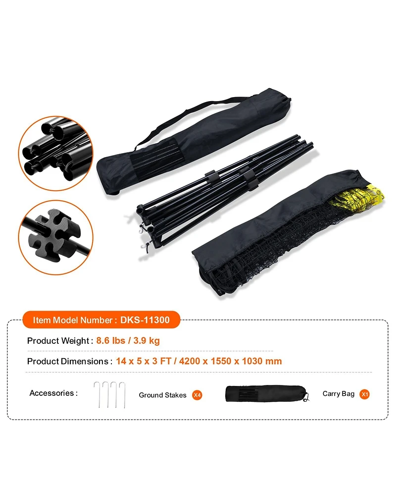 Sevorley Portable Badminton Net Set, 14 feet Adjustable Height Net for Volleyball, Pickleball and Tennis