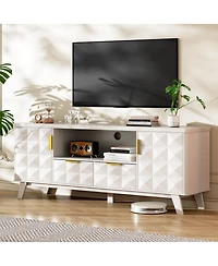 Vlsrka 63" Tv Stand for TVs Up to 65", Modern Entertainment Center with Storage Cabinets, 2 Drawers, Adjustable Shelves and Cable Management