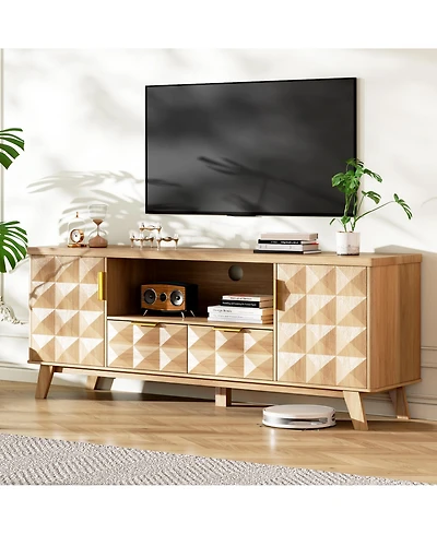 Vlsrka 63" Tv Stand for TVs Up to 65", Modern Entertainment Center with Storage Cabinets, 2 Drawers, Adjustable Shelves and Cable Management