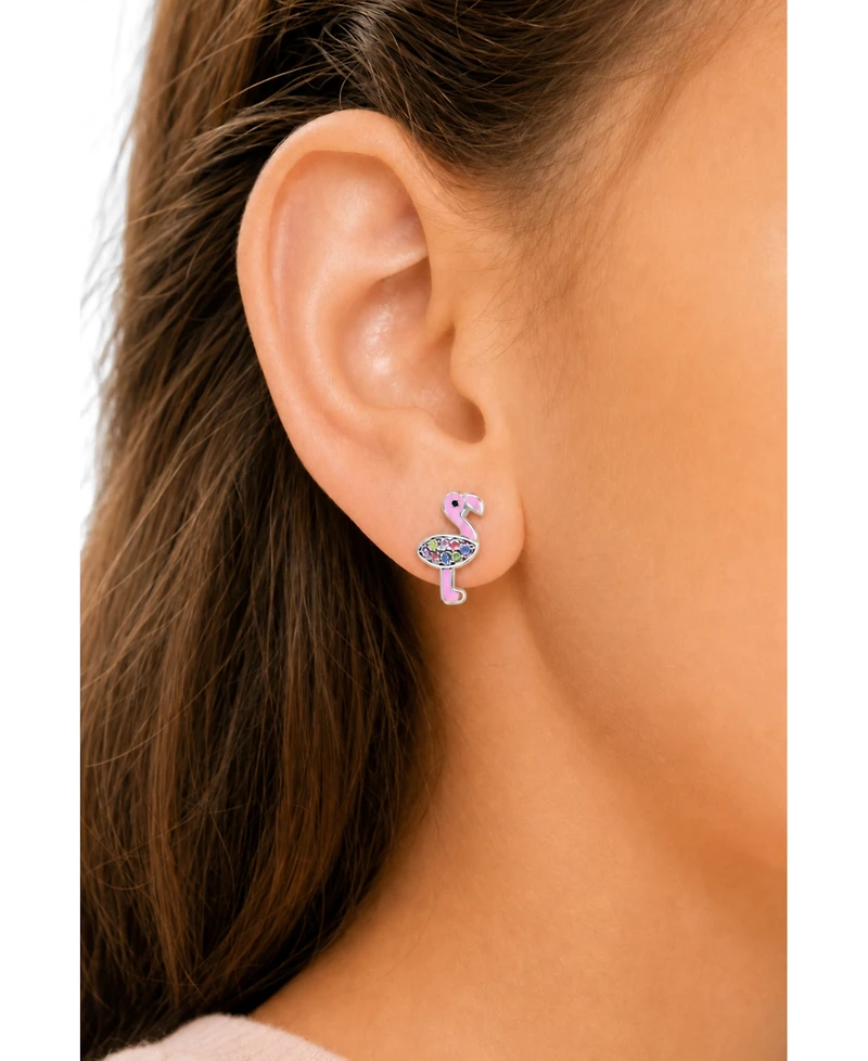 Chanteur Kids Flamingo Hypoallergenic Earrings for Girls with Surgical Titanium Screwbacks