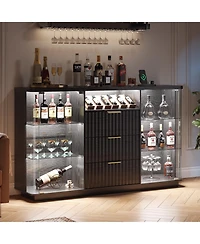 Vlsrka Modern Buffet Cabinet with Wine Storage, Led Lights and Glass Doors