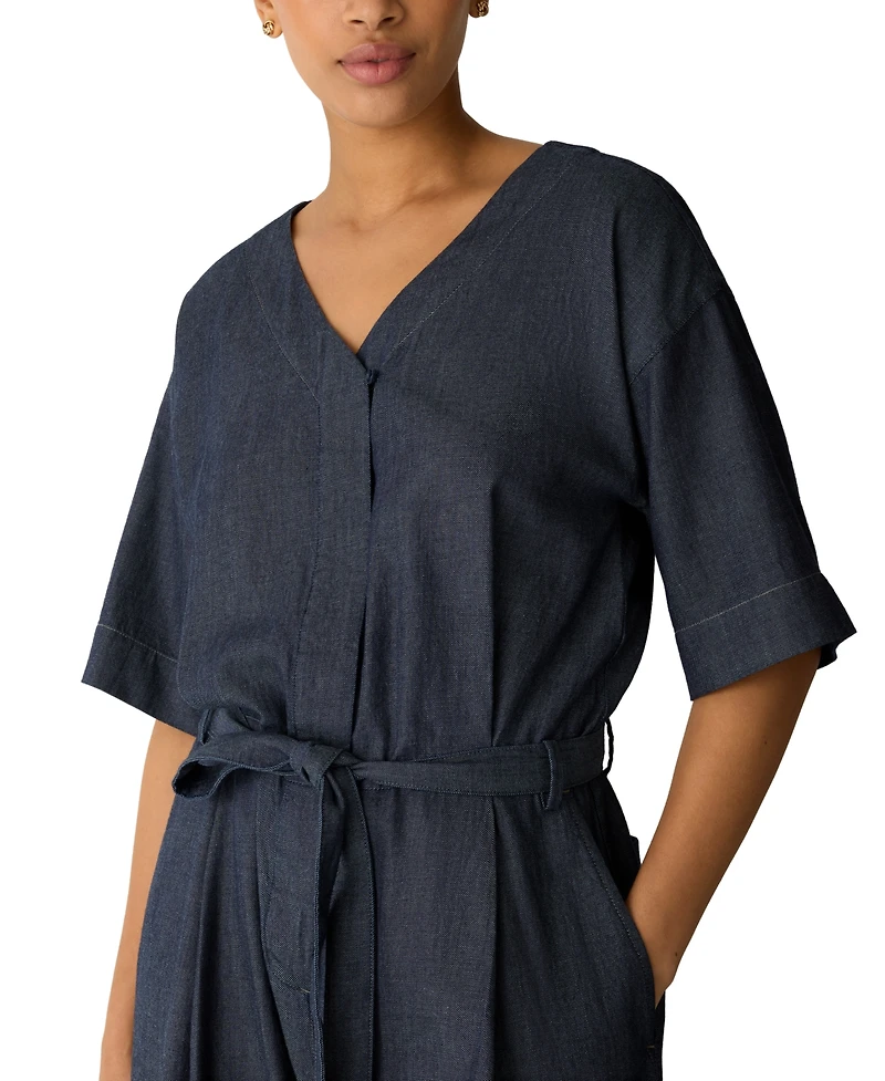 Eileen Fisher Petite Twill Wide-Leg Belted Jumpsuit