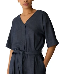 Eileen Fisher Petite Twill Wide-Leg Belted Jumpsuit