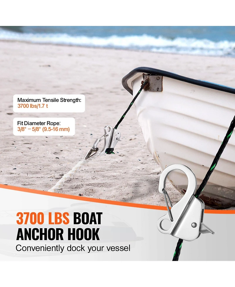 Sevorley Stainless Steel Boat Anchor Hook, Knotless Slide Anchor with Quick Release for 3/8 to 5/8 in Rope, Holds 3700 lb