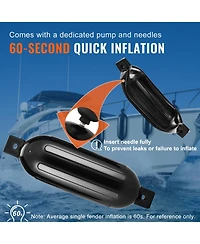 Sevorley Boat Fenders 4-Pack, 6.5 x 23 in Inflatable Ribbed Dock Bumpers with Pump and Ropes