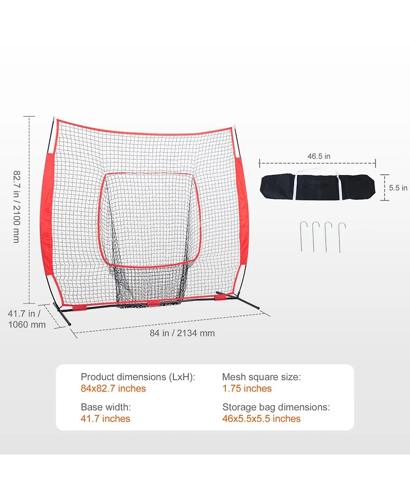 Sevorley 7x7 ft Baseball and Softball Practice Net with Bow Frame, Strike Zone and Carry Bag