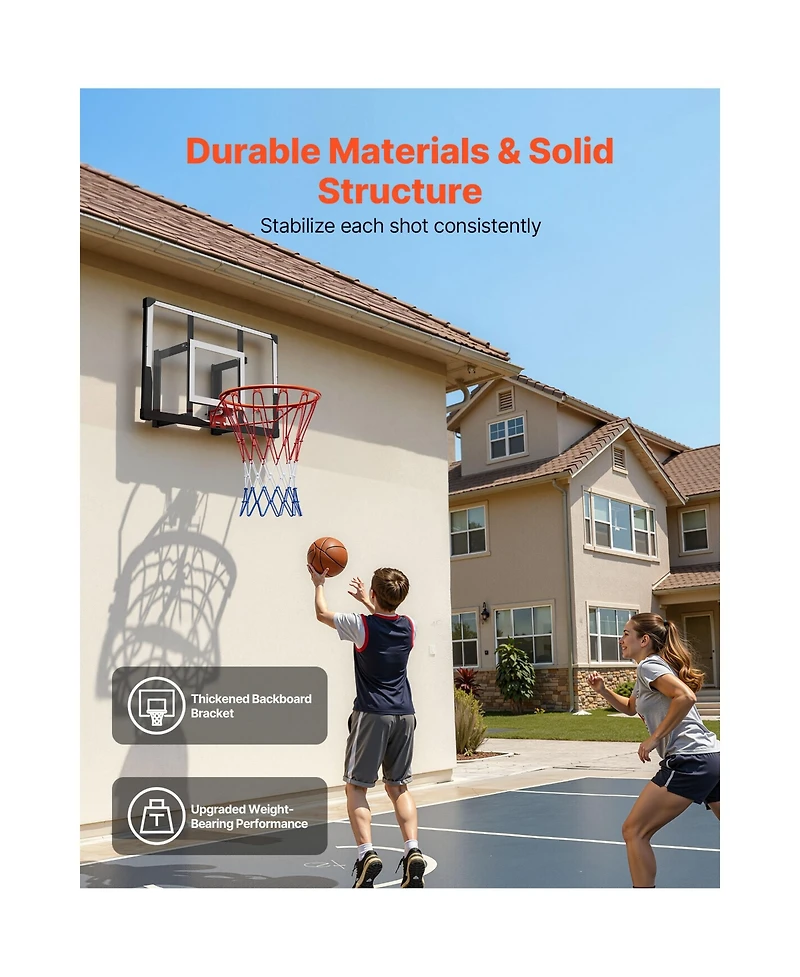Sevorley 44-Inch Wall Mount Basketball Hoop with Shatterproof Pc Backboard and Steel Rim