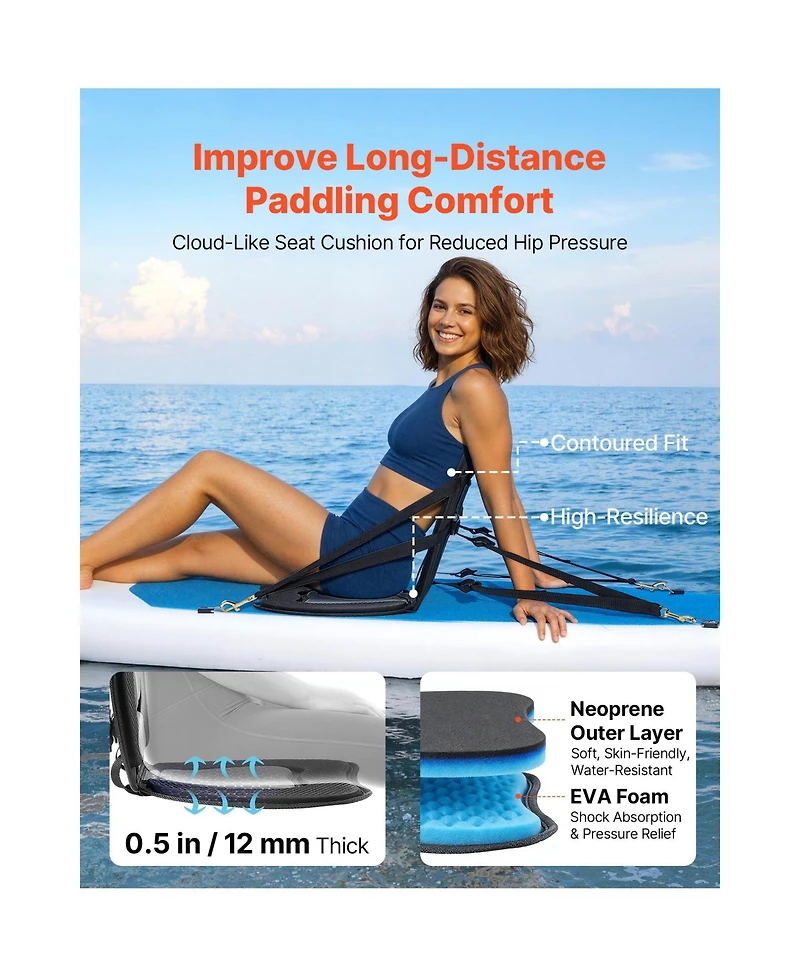 Sevorley Universal Kayak Seat with Back Support, 0.5" Padded Cushion with Storage Bag and Adjustable Straps