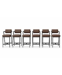 homfan Set of 6 27" Counter Height Bar Stools with Armrests, Faux Leather Upholstery and Footrest, for Kitchen Island,Brown
