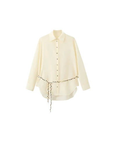 Mango Women's Beaded Belt Semi-Sheer Shirt