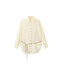 Mango Women's Beaded Belt Semi-Sheer Shirt