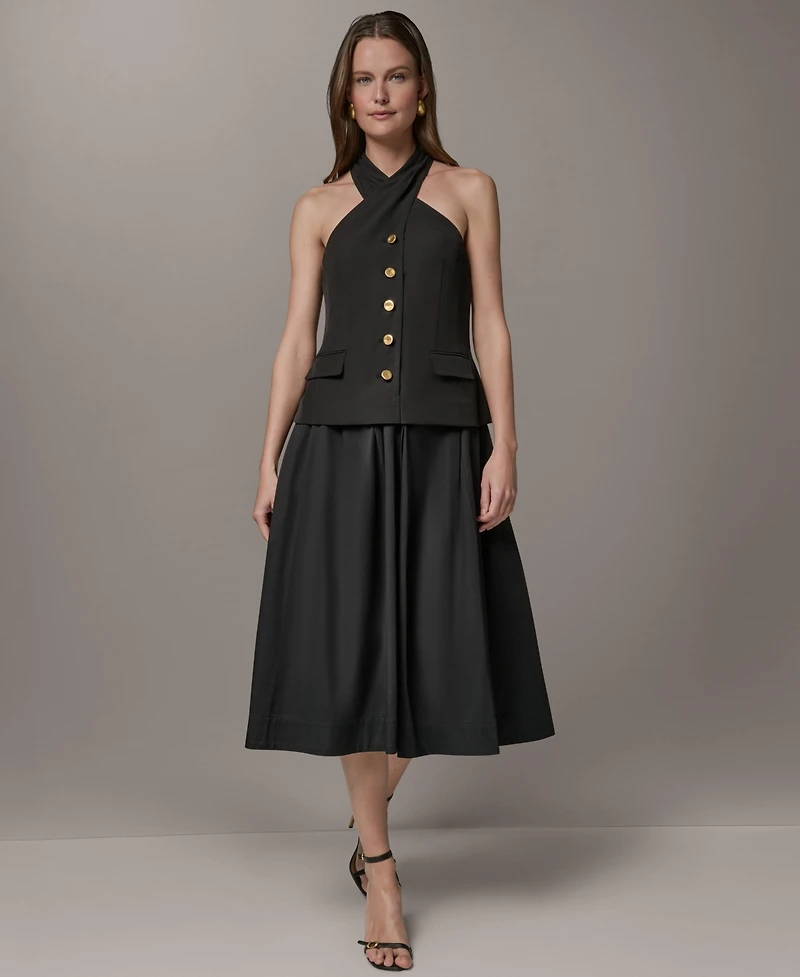 Donna Karan New York Women's Twist Halter Mixed Media A-Line Dress