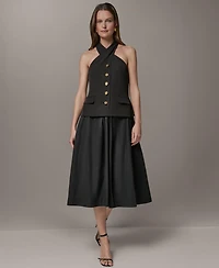 Donna Karan New York Women's Twist Halter Mixed Media A-Line Dress
