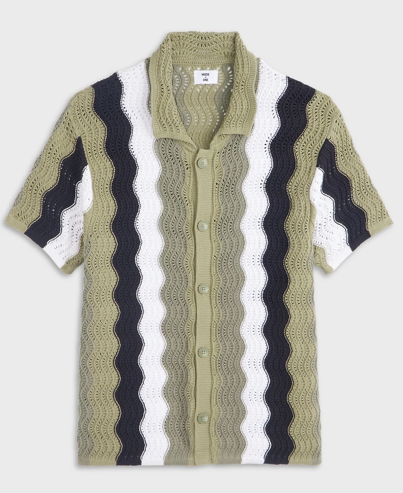 Mode of One Men's Lightweight Open-Knit Wave Polo Sweater, Macy's Exclusive