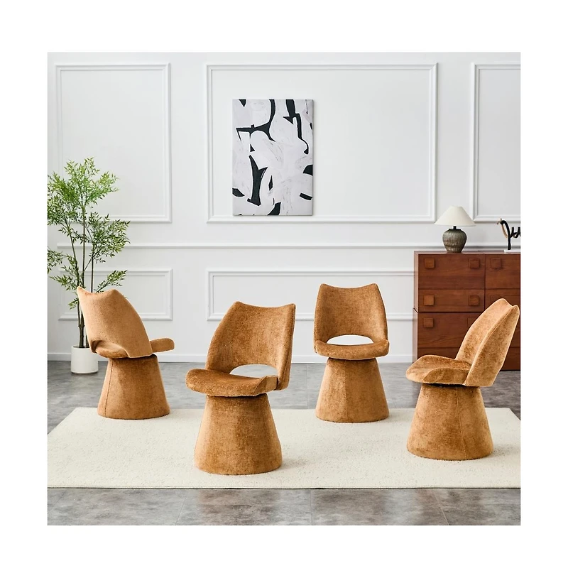 Maison Boucle Swivel Accent Chair with Chenille Upholstery, Open Back Dining for Vanity or Home Office, 360-Degree Swivel, Metal Base