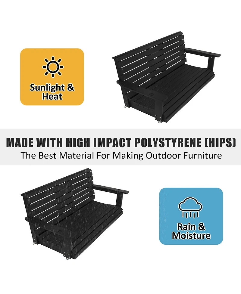 Innovaze 5 Ft Poly Lumber 3-Seat Porch Swing, Hips Bench Swing with Foldable Cup Holders,High Backrest and Deep Contoured Seat(Navy Blue)