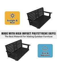 Innovaze 5 Ft Poly Lumber 3-Seat Porch Swing, Hips Bench Swing with Foldable Cup Holders,High Backrest and Deep Contoured Seat(Navy Blue)