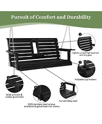 Innovaze 4.5 Ft Large 2-Seat Poly Lumber Hips Porch Swing with Foldable Cup Holders and Curved Deep Seat for Outdoor Garden(Navy Blue)